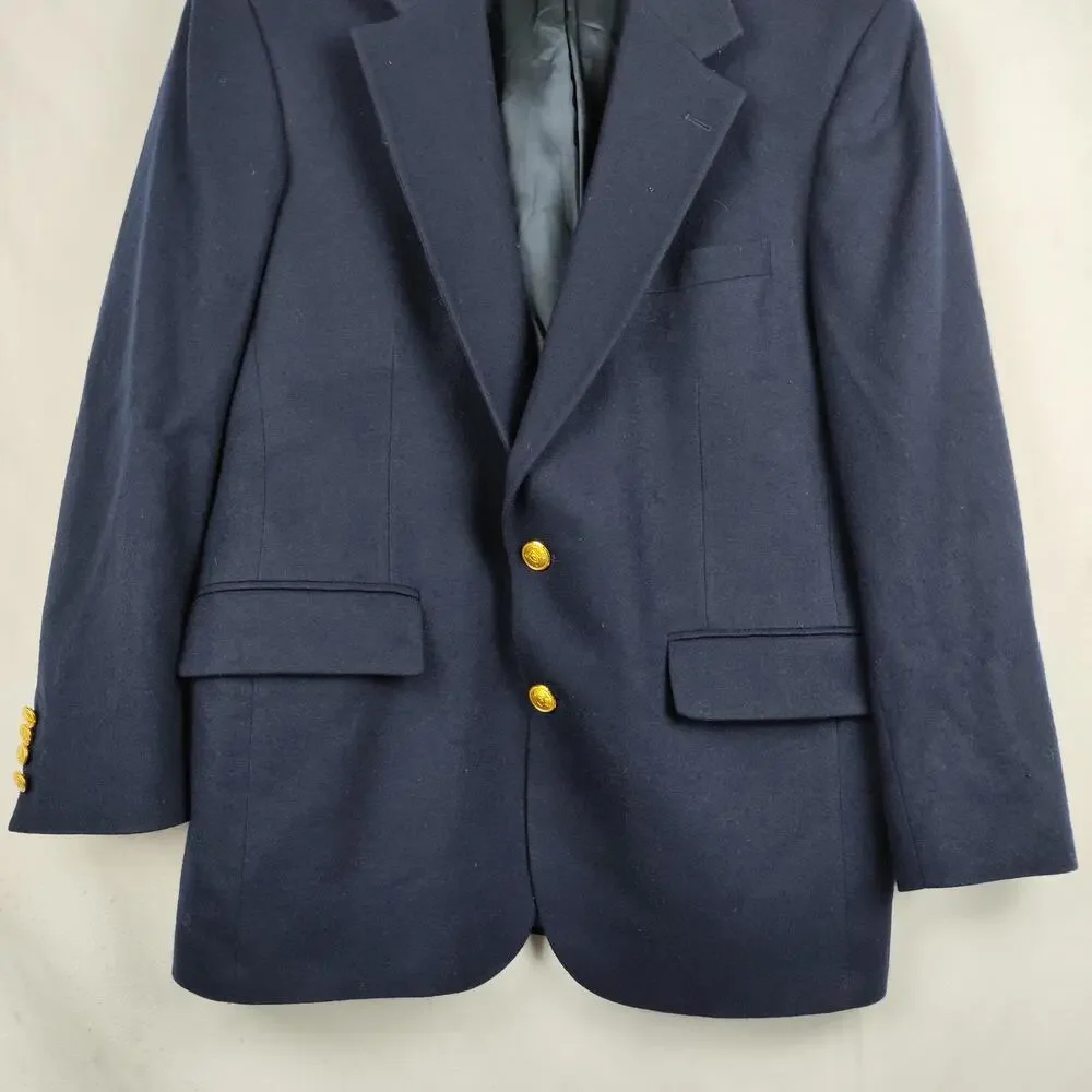 Blazer Mens 40 Blue Wool Gold Button Classic Fit Sport Coat Jacket Notch Lapel